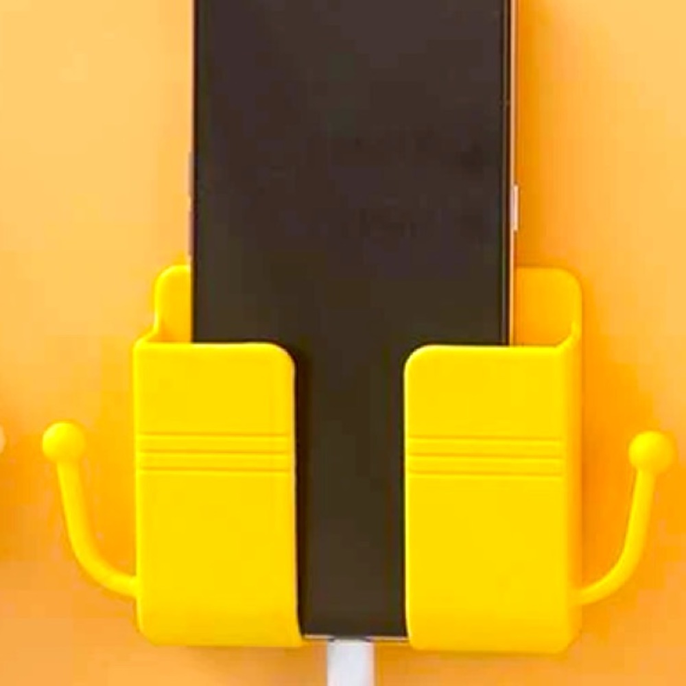 Cell phone holder wall mount yellow charging station with hooks